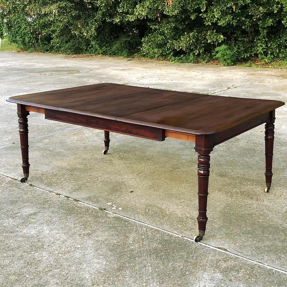 Hand-Crafted Antique English Mahogany Dining Table with Leaf