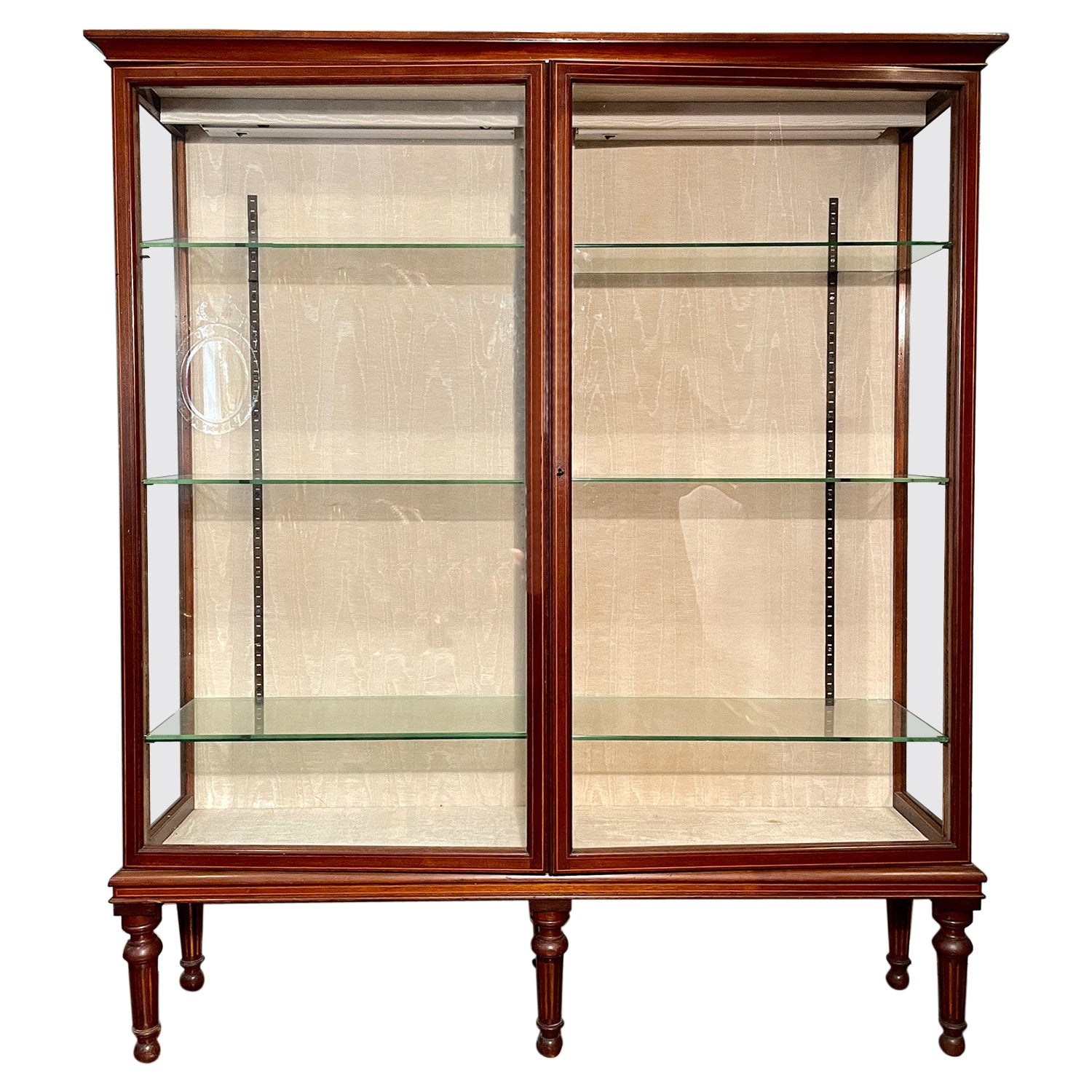Antique English Mahogany Display Cabinet with Glass Doors, Circa 1890.