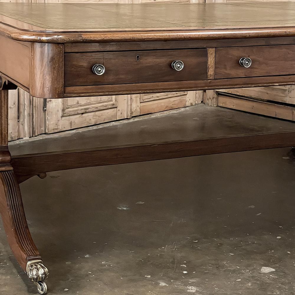 Antique English Mahogany Edwardian Partner's Desk with Leather Top 5