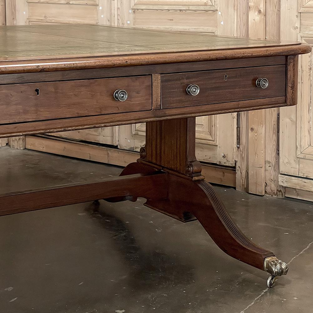 Antique English Mahogany Edwardian Partner's Desk with Leather Top 6
