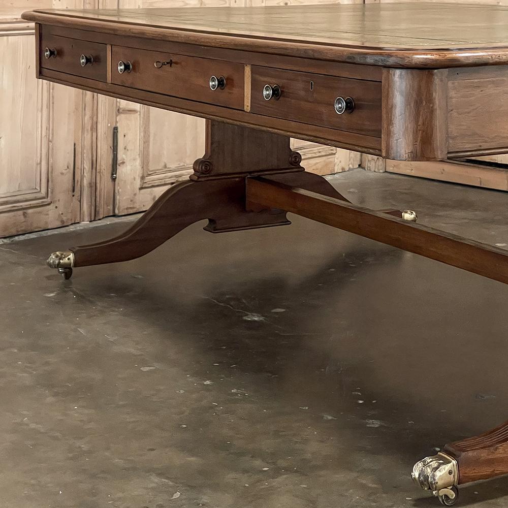 Antique English Mahogany Edwardian Partner's Desk with Leather Top 8