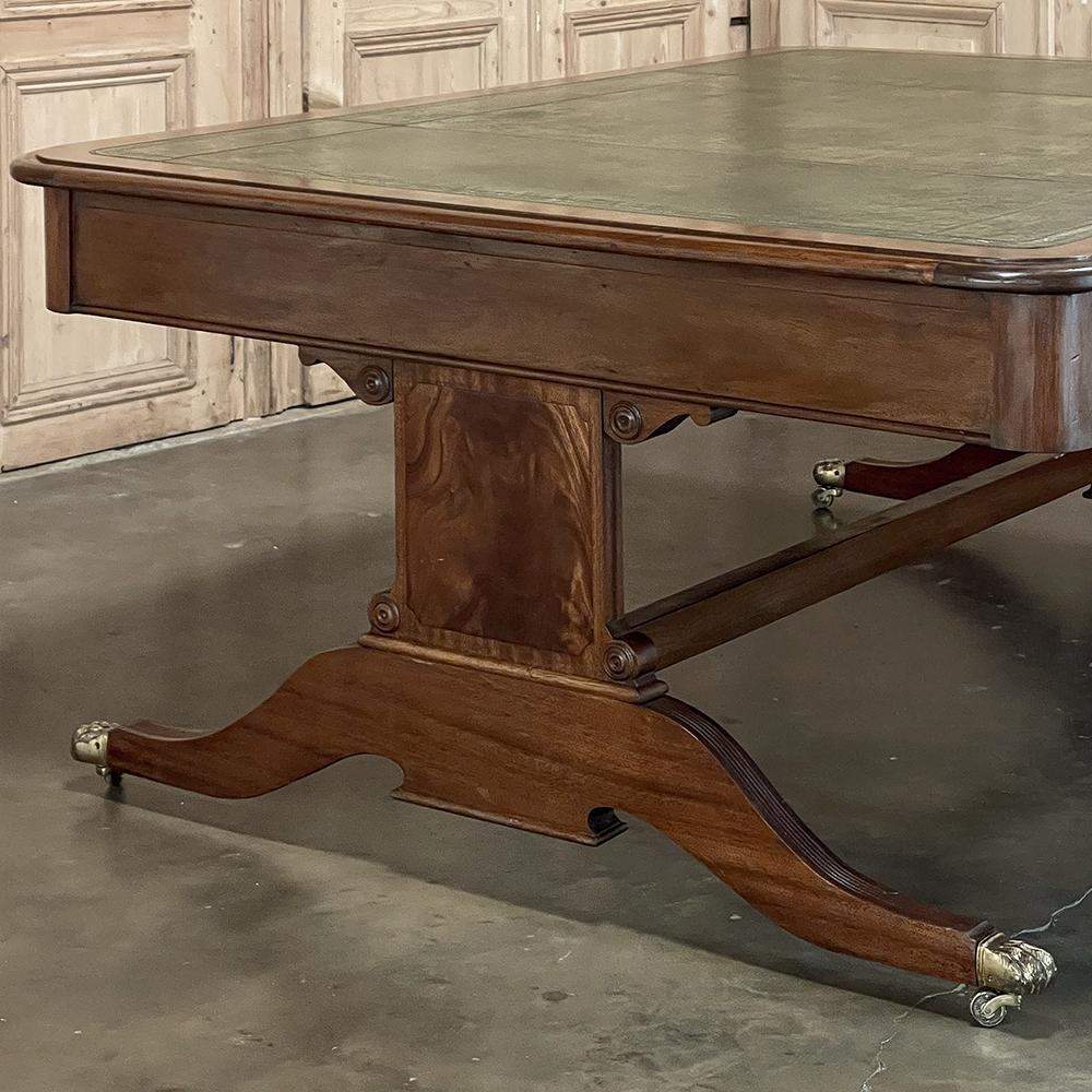 Antique English Mahogany Edwardian Partner's Desk with Leather Top 13