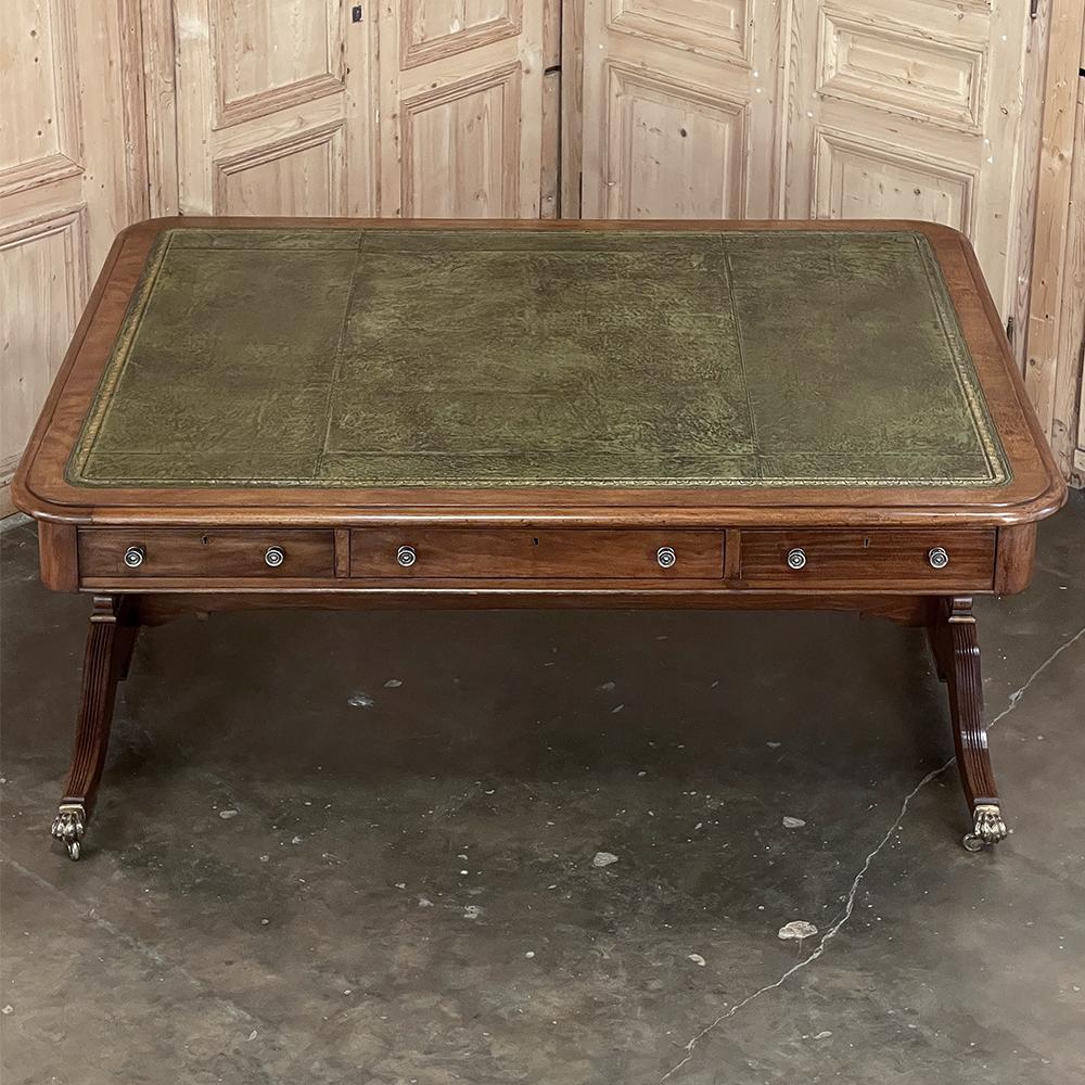20th Century Antique English Mahogany Edwardian Partner's Desk with Leather Top