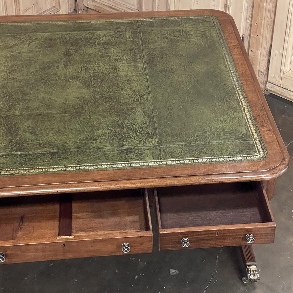 Antique English Mahogany Edwardian Partner's Desk with Leather Top 1