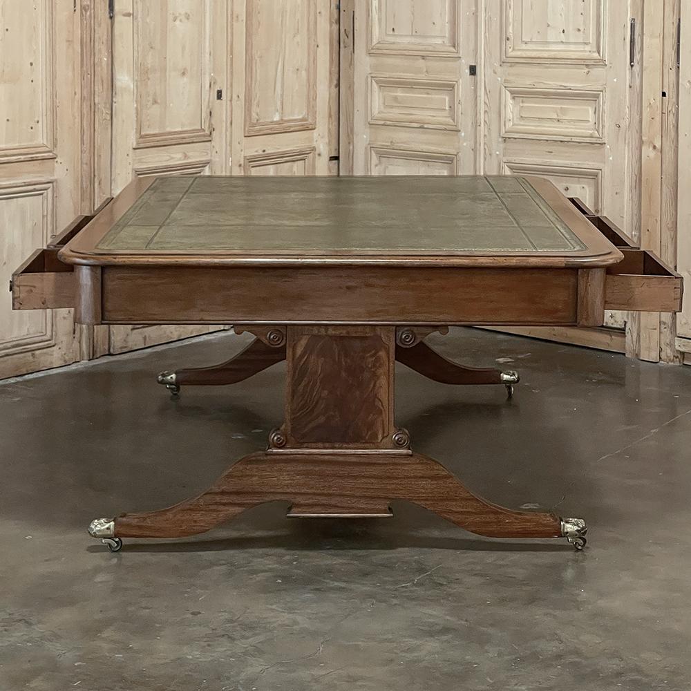 Antique English Mahogany Edwardian Partner's Desk with Leather Top 3