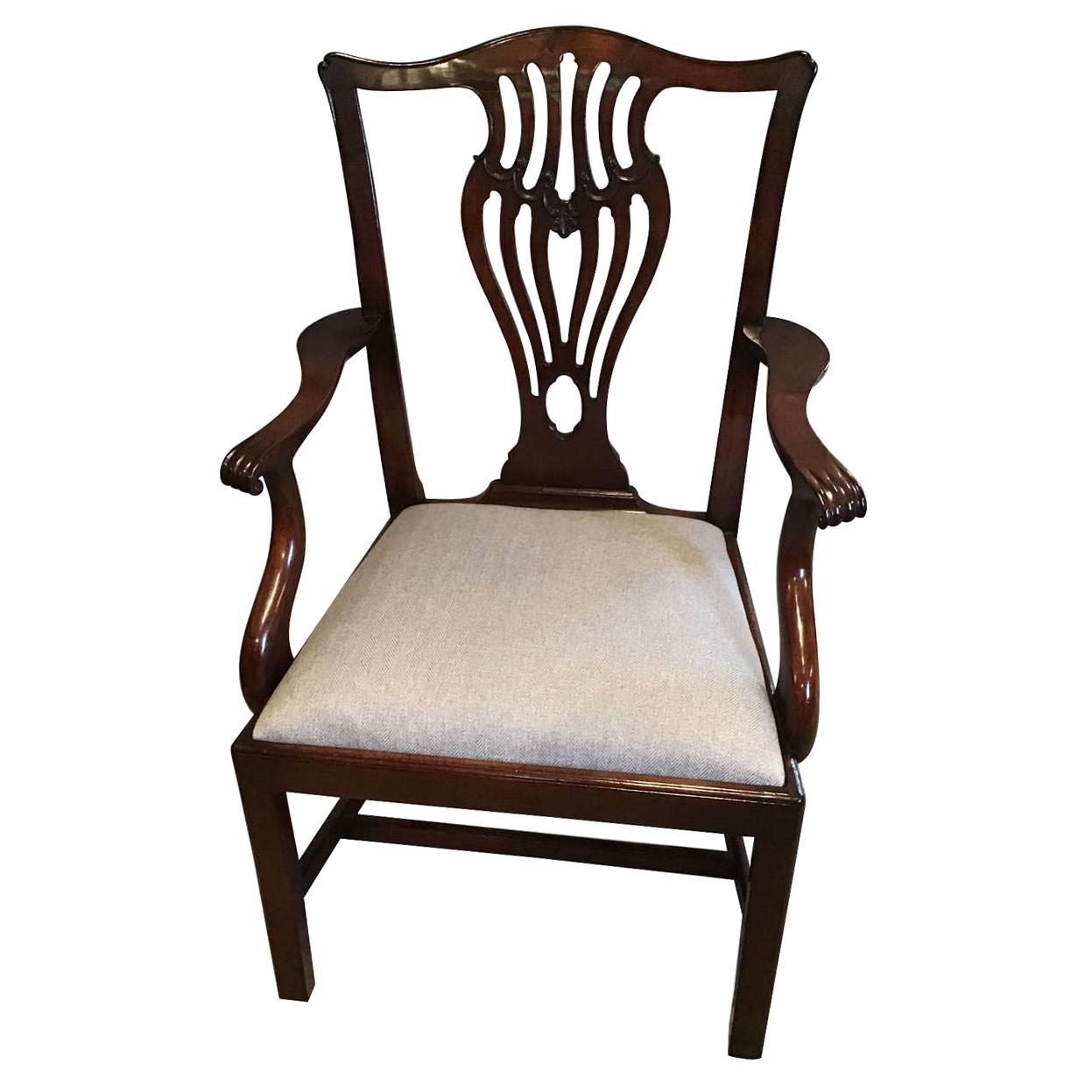 Antique English Mahogany Elbow Chair For Sale