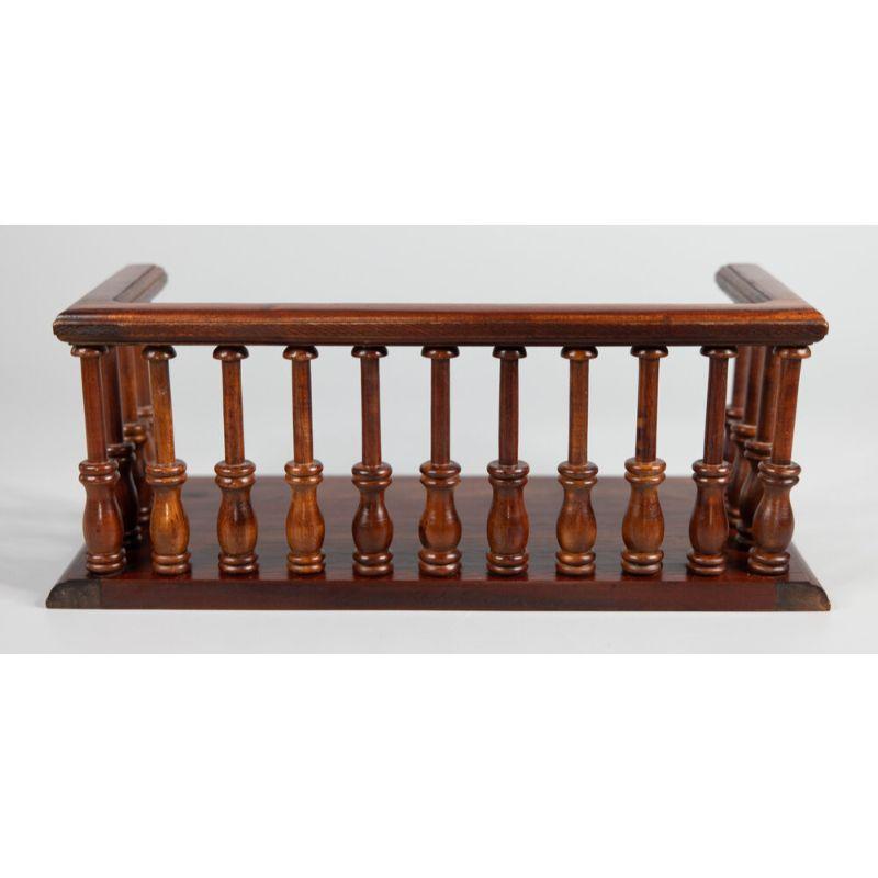 Antique English Mahogany Galleried Book Trough Desk Top Rack Bookends In Good Condition In Pearland, TX