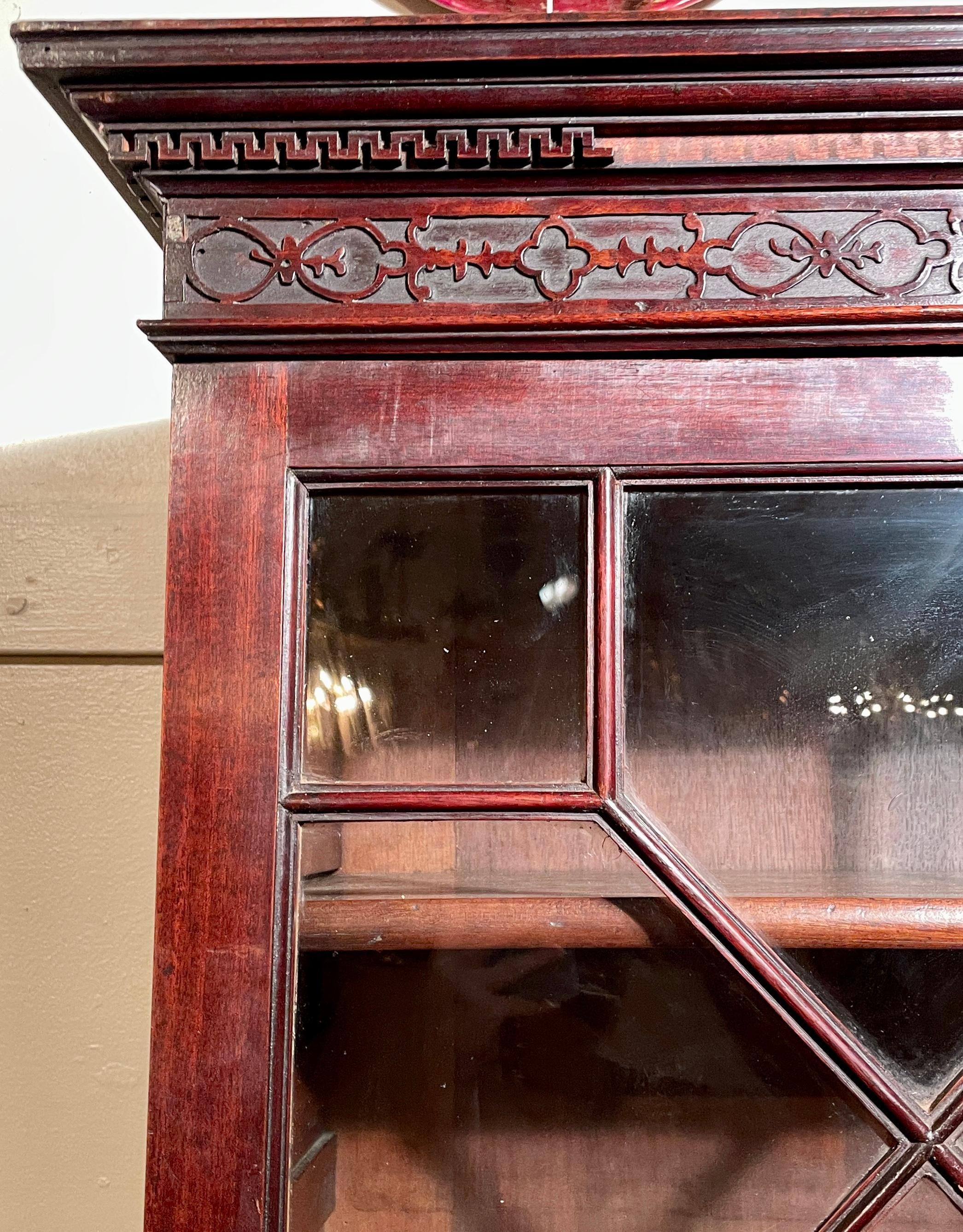 19th Century Antique English Mahogany Glass Front Bureau Bookcase, circa 1830 For Sale