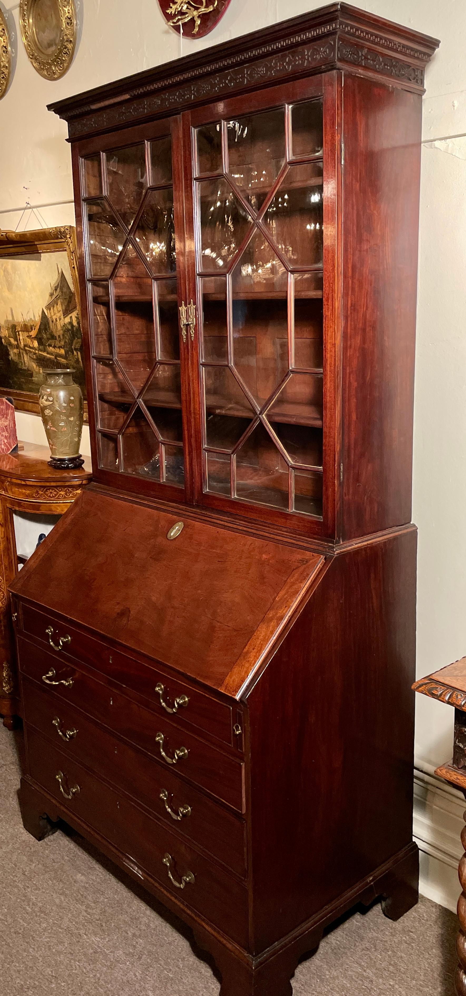 Antique English Mahogany Glass Front Bureau Bookcase, circa 1830 For Sale 2
