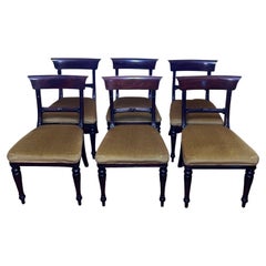 Antique English Mahogany Gold Velvet Chairs Six Set