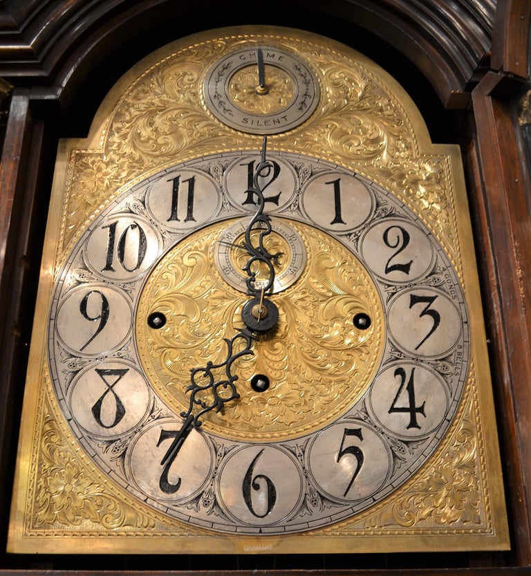 Antique English Mahogany Grandfather Clock, circa 1890 For Sale at