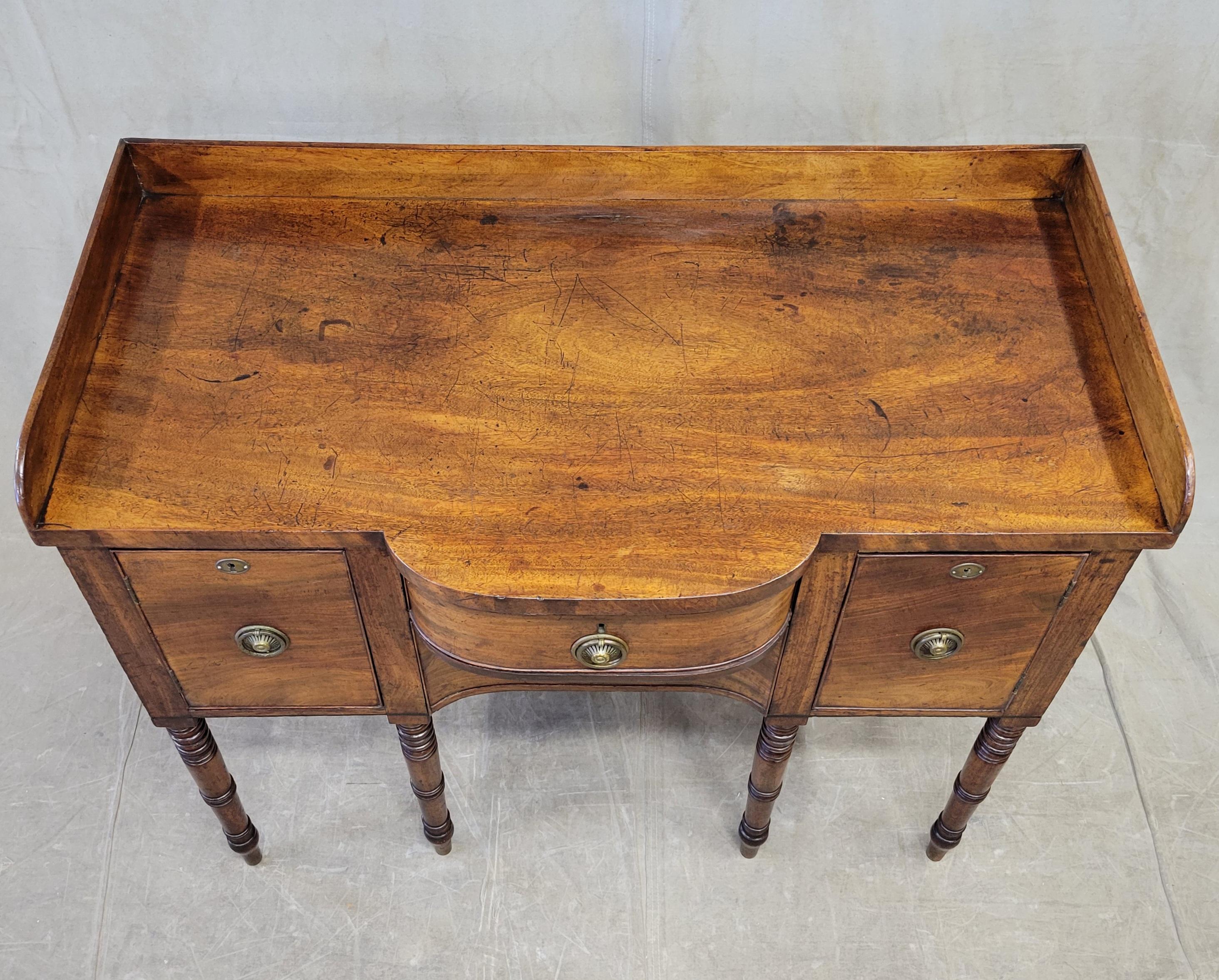 Antique English Mahogany Hepplewhite Style Bowfront Buffet With Brass Pulls 2