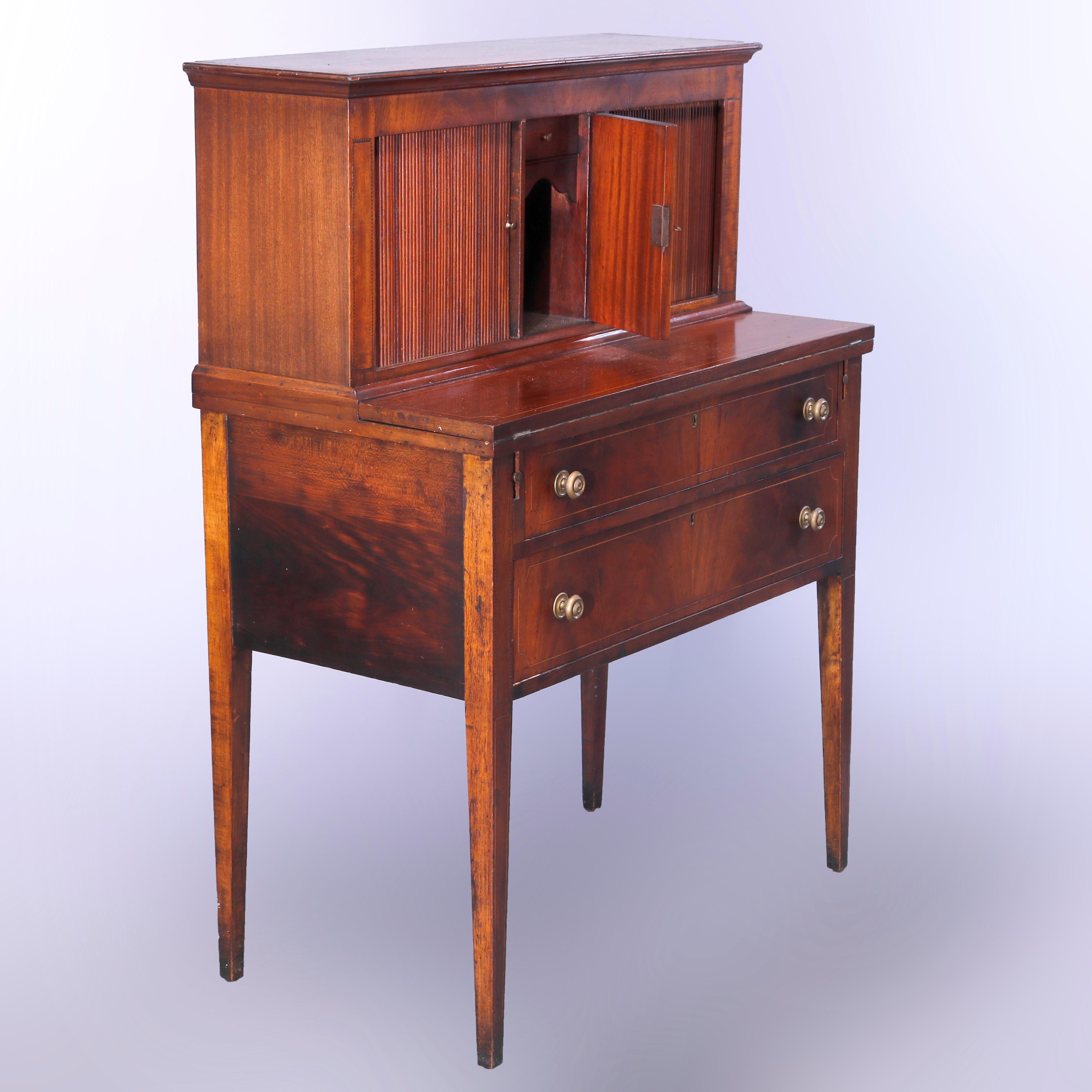 Inlay Antique English Mahogany Hepplewhite Tambour Desk Circa 1820