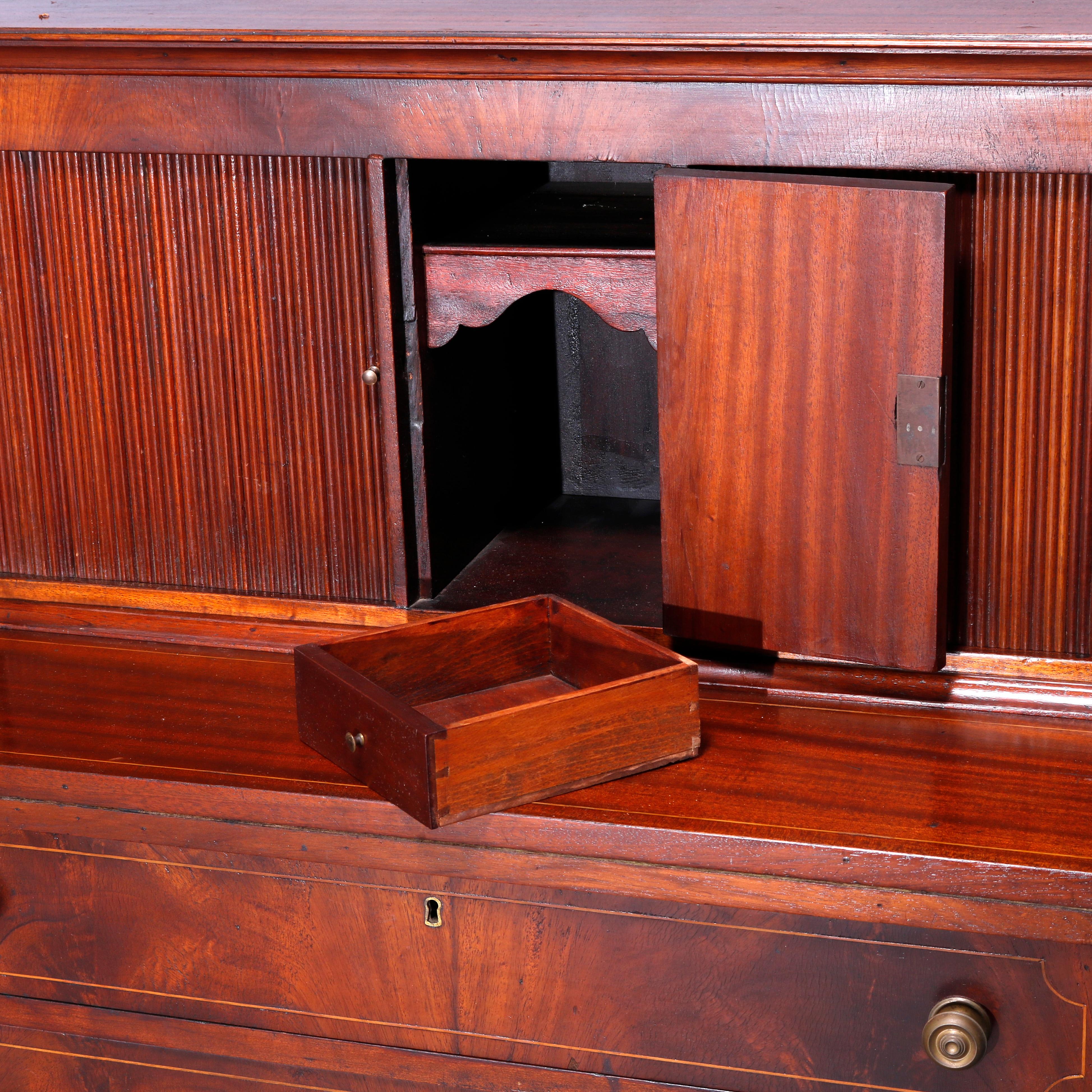 19th Century Antique English Mahogany Hepplewhite Tambour Desk Circa 1820