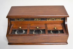 Antique English Mahogany Inkwell Set with Black, Red and Copying Features