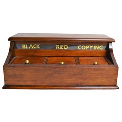 Antique English Mahogany Inkwell Set with Black, Red and Copying Features