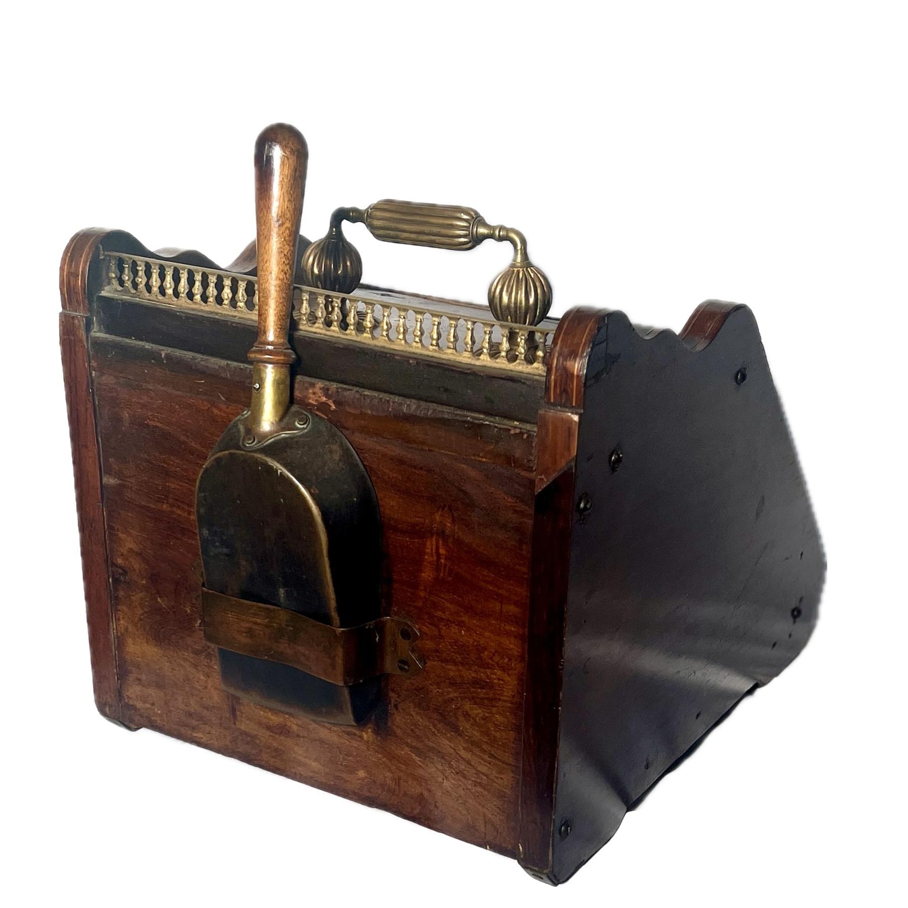 19th Century Antique English Mahogany Inlaid Coal Box, Circa 1890. For Sale