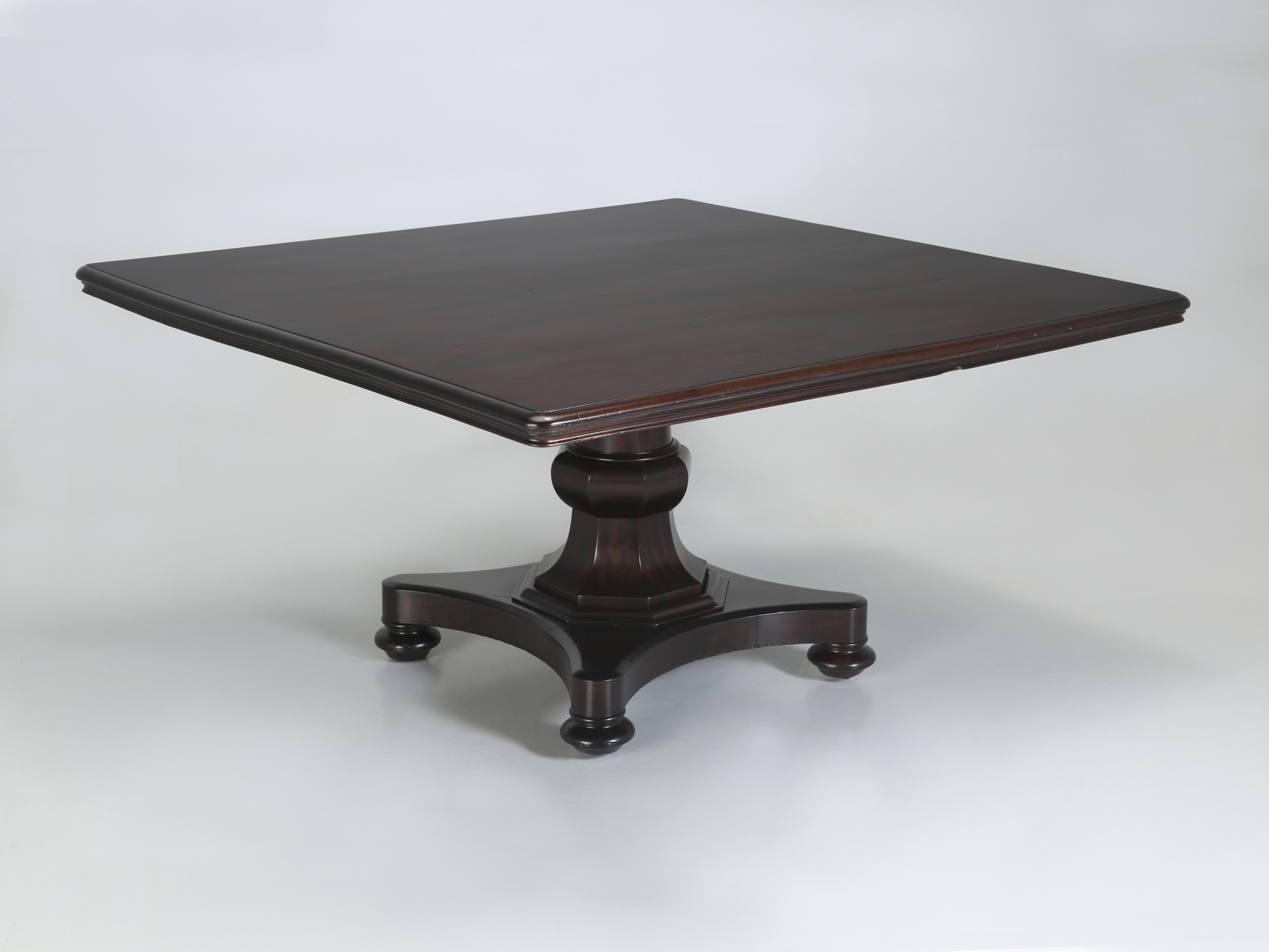 Antique English Mahogany Dining Table, although in England you might call this a Kitchen Table. The almost square design allows you to comfortably seat a party of (8) for dinner, or breakfast, without bumping elbows. Classic English style from the