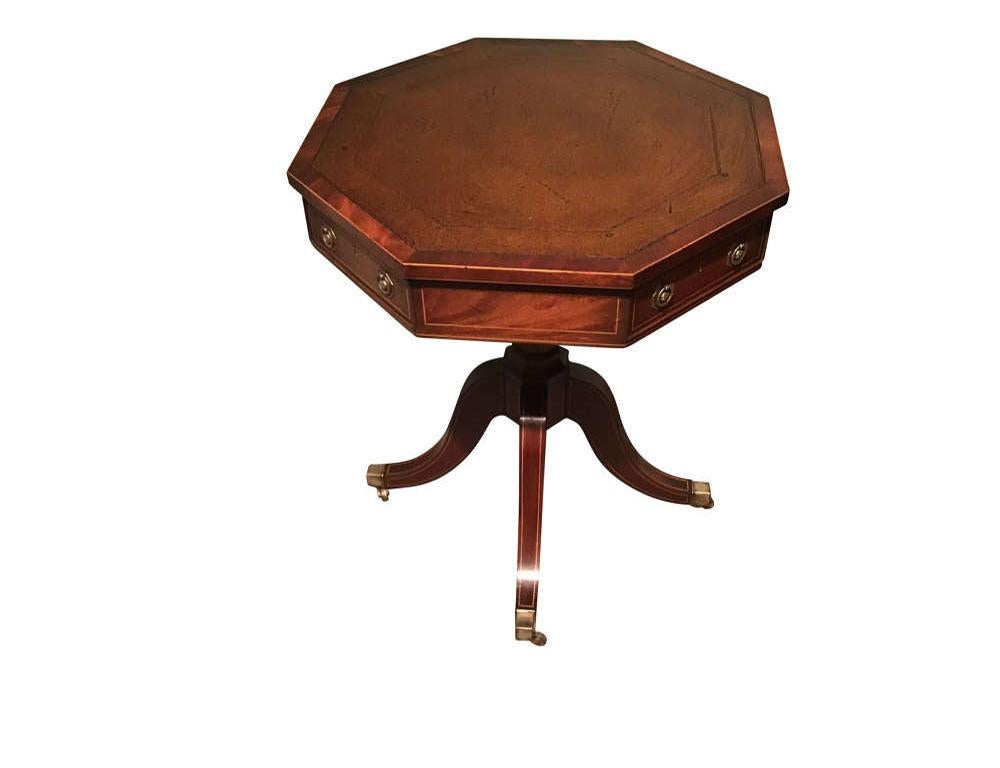 Late 19th Century Antique English Mahogany Leather Top Hexagonal Table For Sale