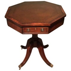 Antique English Mahogany Leather Top Hexagonal Table