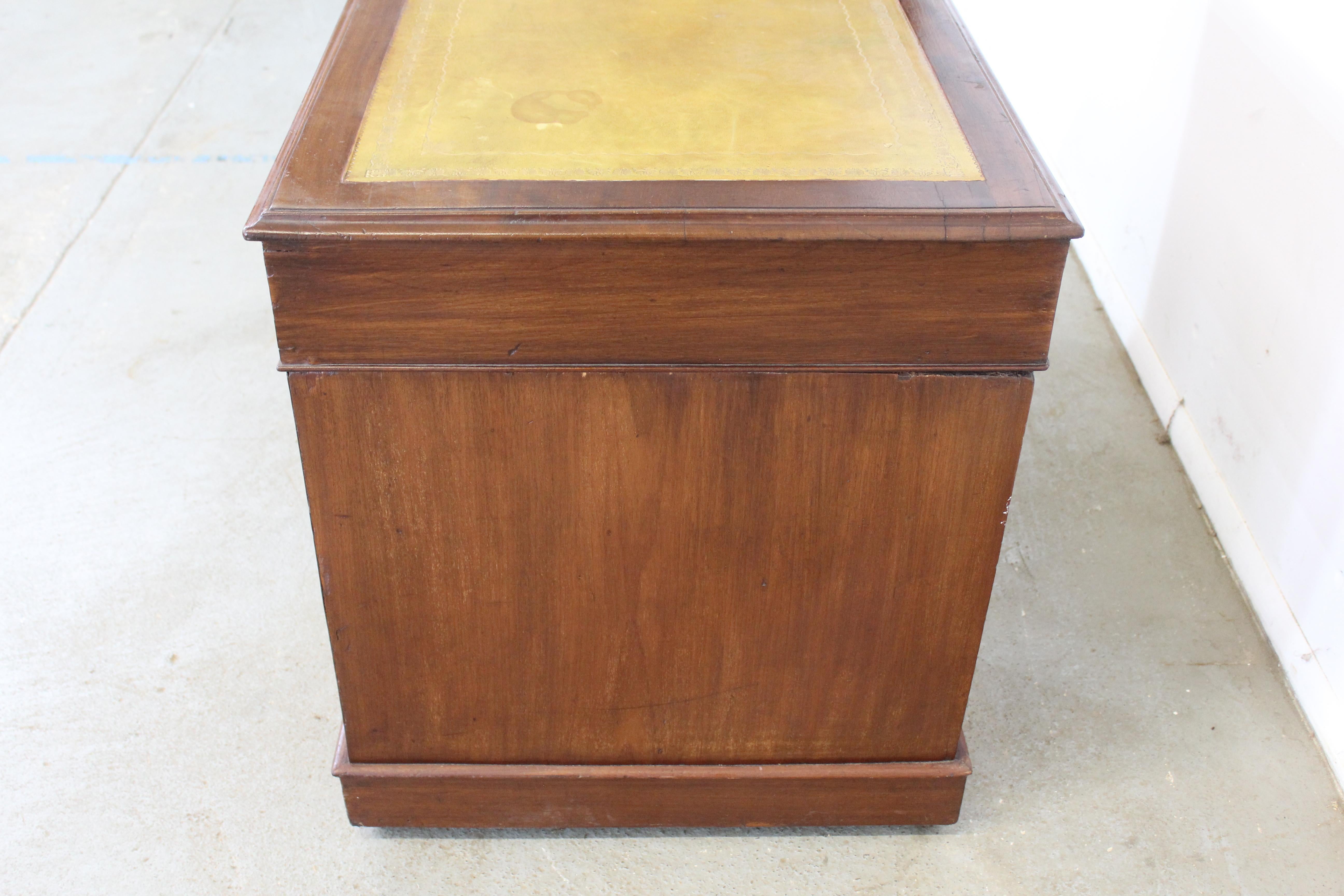 Late Victorian Antique English Mahogany Leather Top Pedestal Desk, circa 1800's