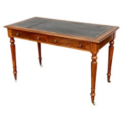 Vintage English Mahogany Leather Top Writing Table