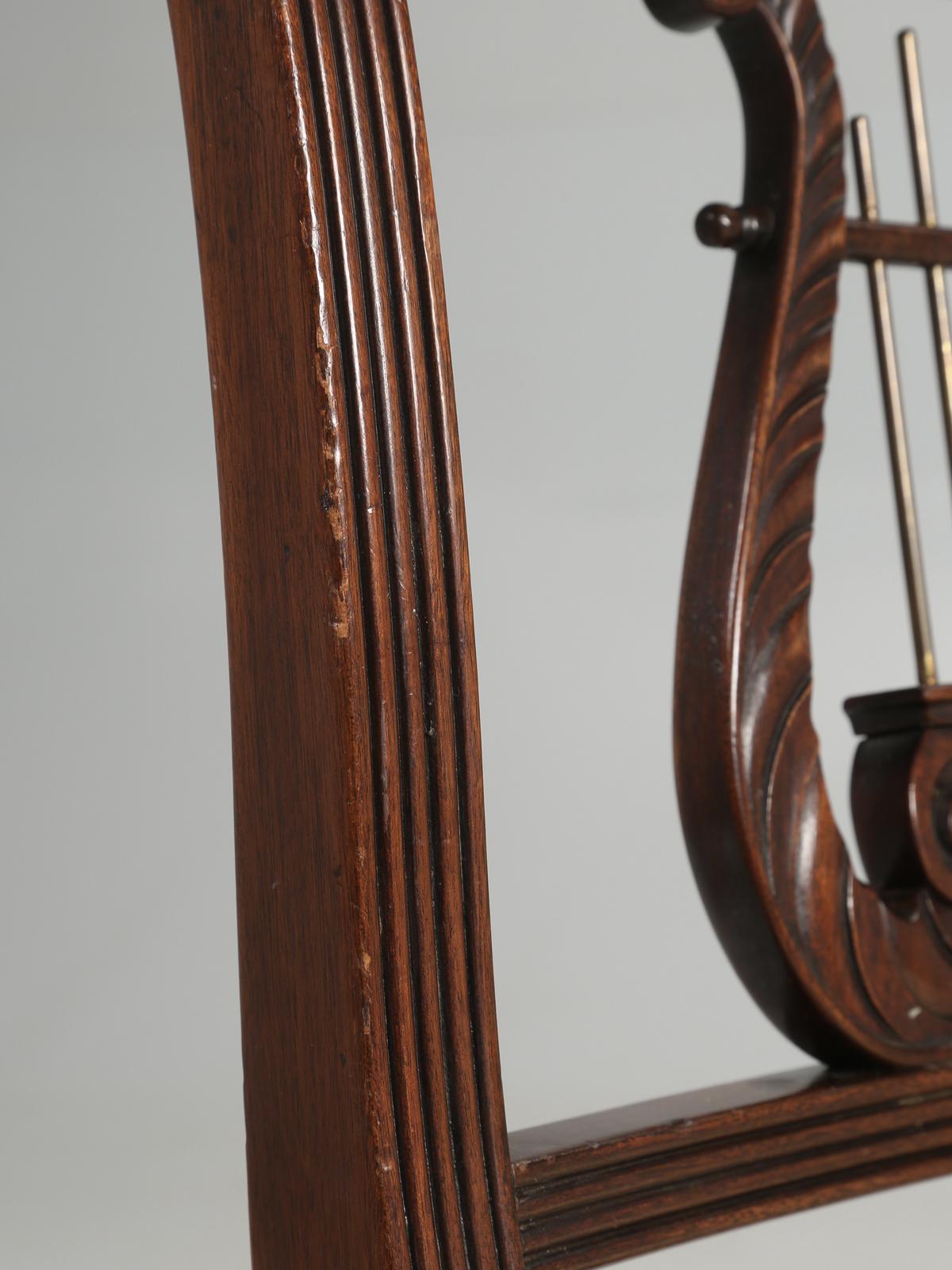 Sheraton Antique English Mahogany Lyre Back Side Chair circa Mid-1800's Restored For Sale