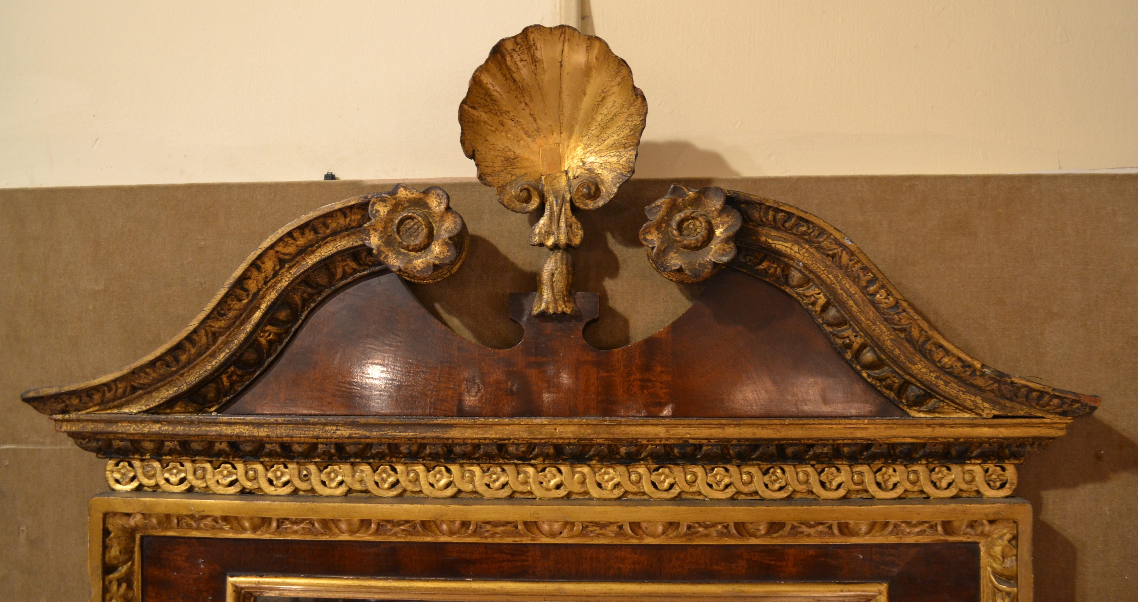 19th Century Antique English Mahogany Parcel Gilt Mirror For Sale