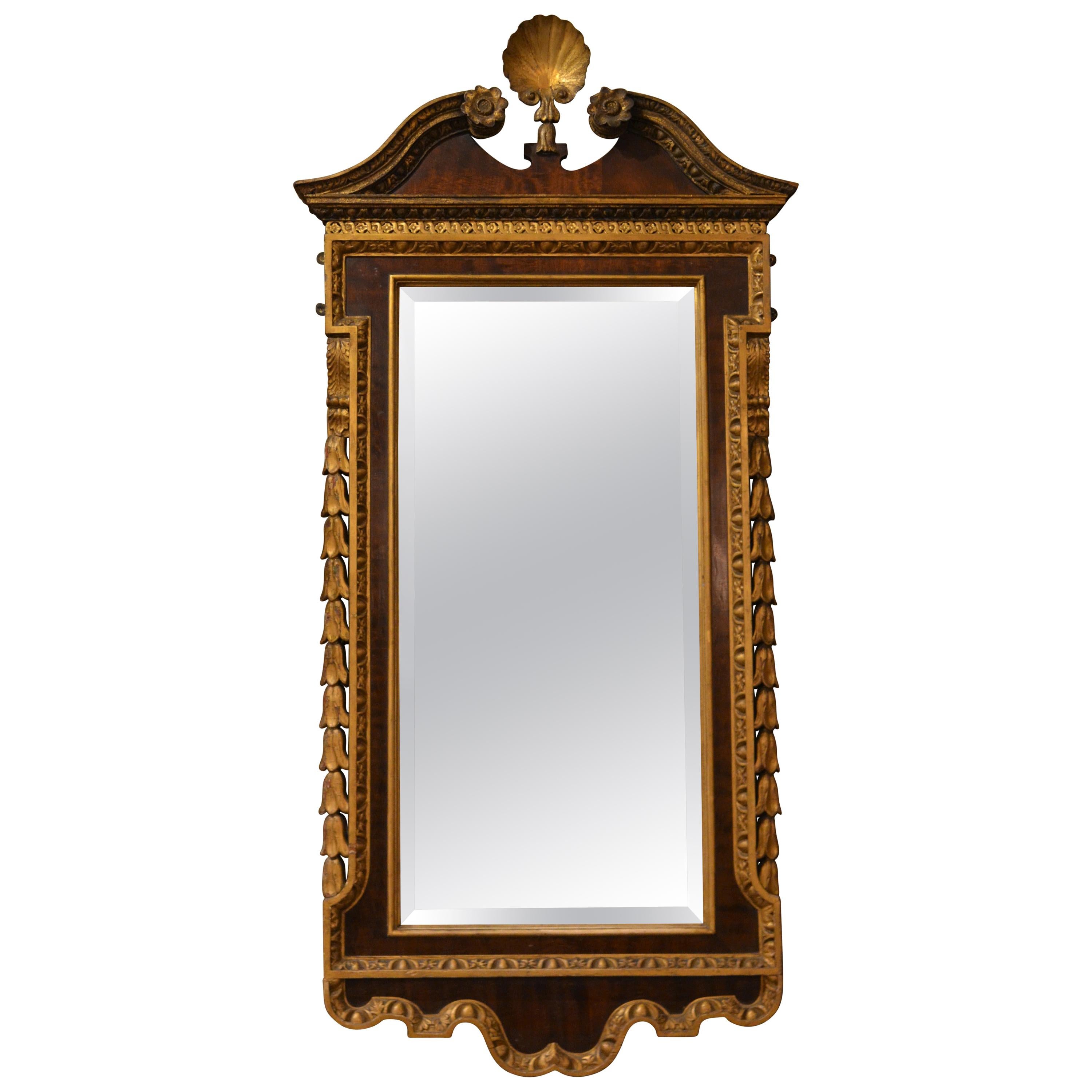 Antique English Mahogany Parcel Gilt Mirror For Sale