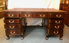 Antique English Mahogany Partner's Desk, Chippendale Design, Circa 1900-1920