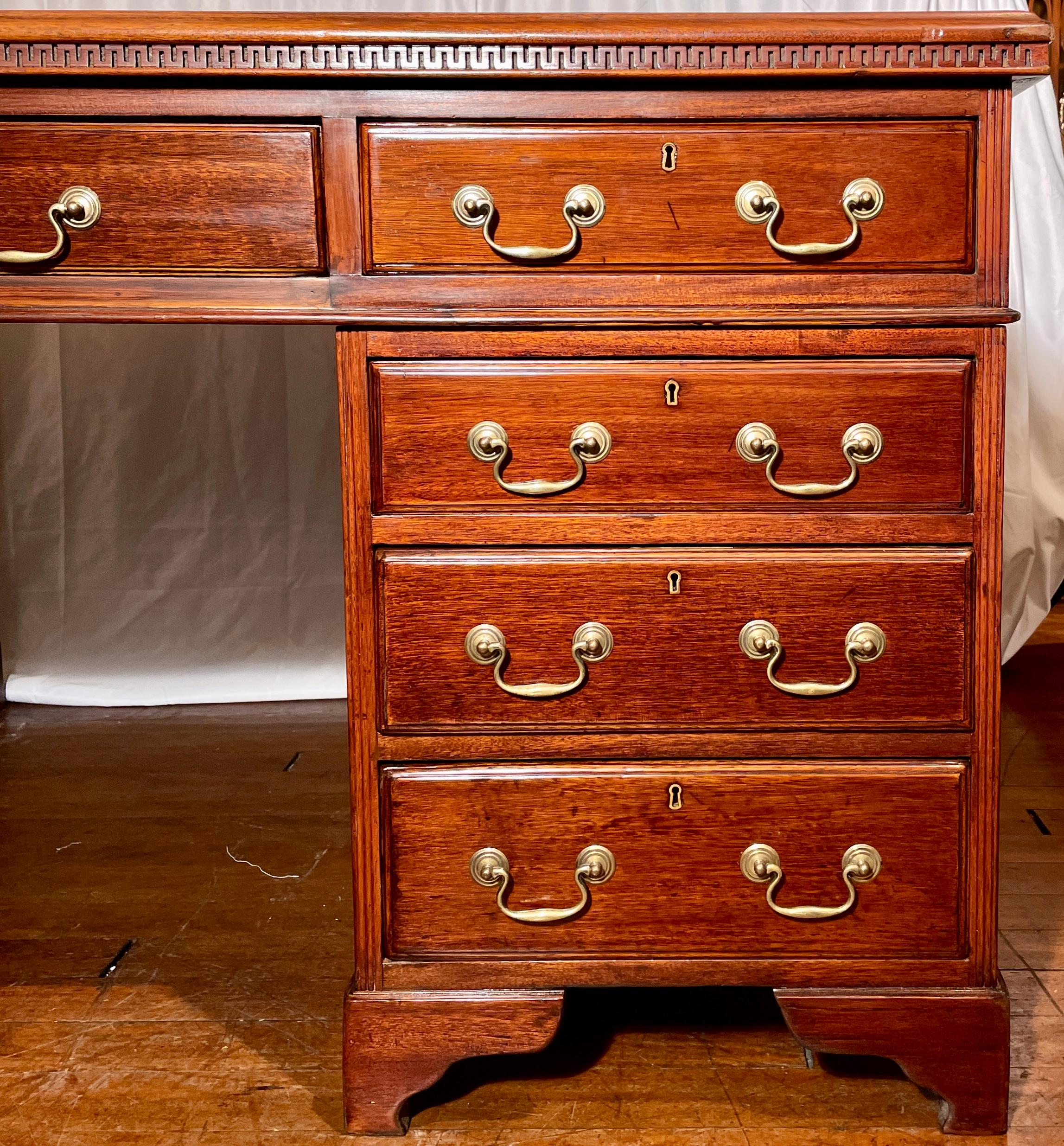 19th Century Antique English Mahogany Partner's Desk with Leather Top, Circa 1880. For Sale
