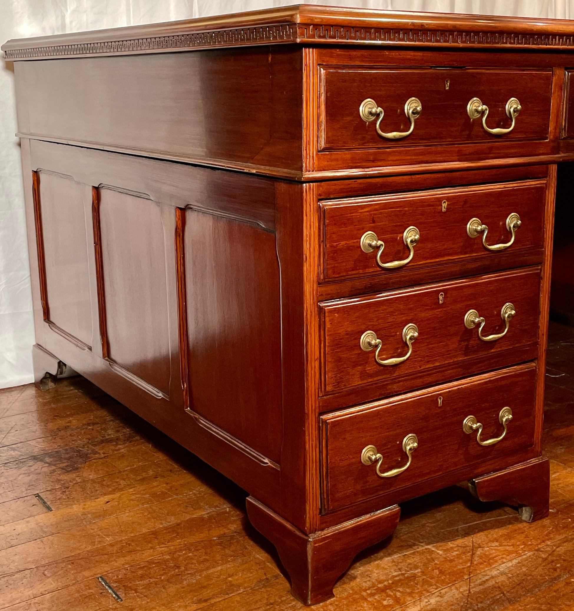 Antique English Mahogany Partner's Desk with Leather Top, Circa 1880. For Sale 1