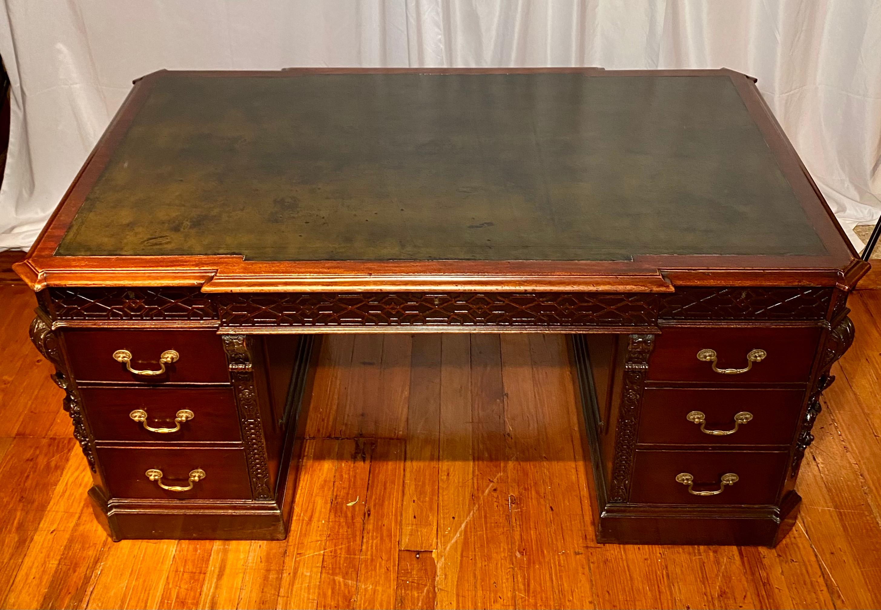 20th Century Antique English Mahogany Partners Desk, circa 1900