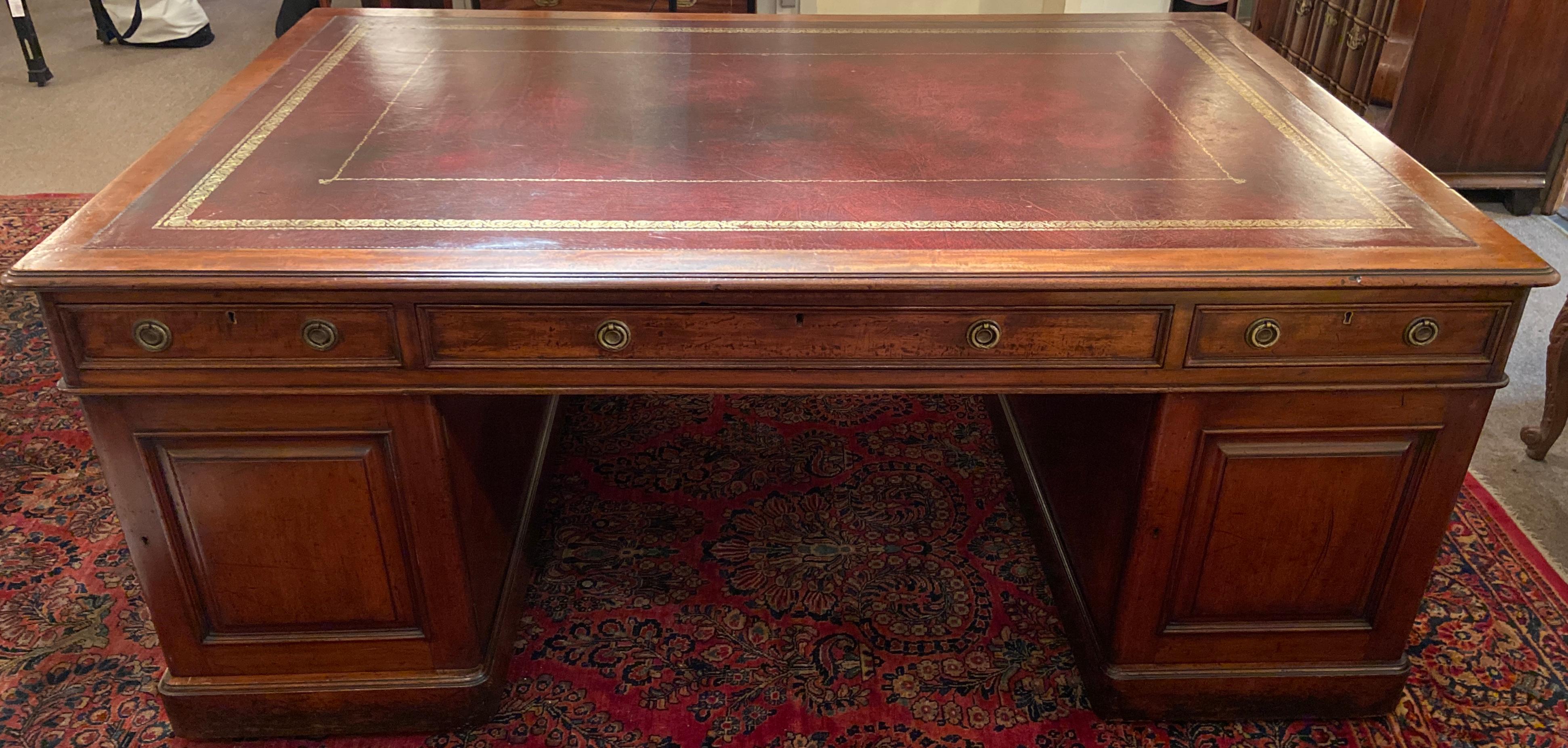 Antique English Mahogany Partner's Desk, Circa 1900 4