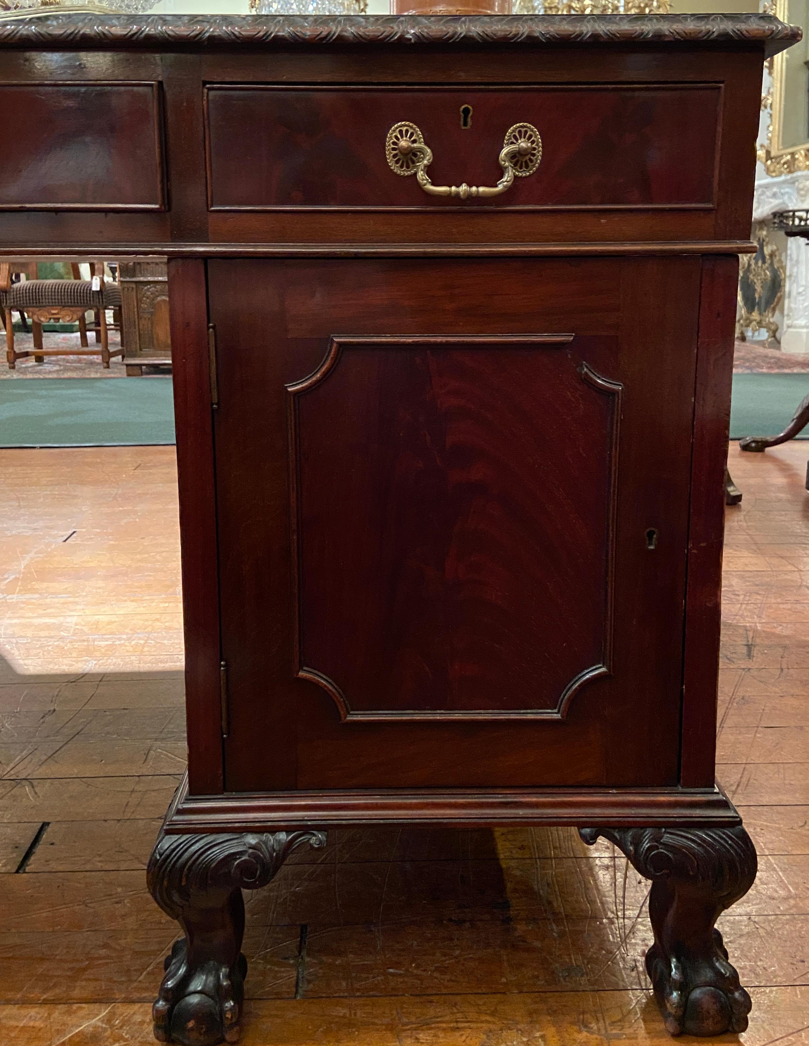 Antique English Mahogany Partner's Desk with Gadroon Border and New Leather 5