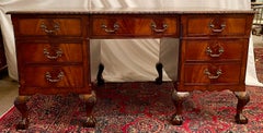 Antique English Mahogany Partner's Desk with New Leather, Circa 1865-1885.