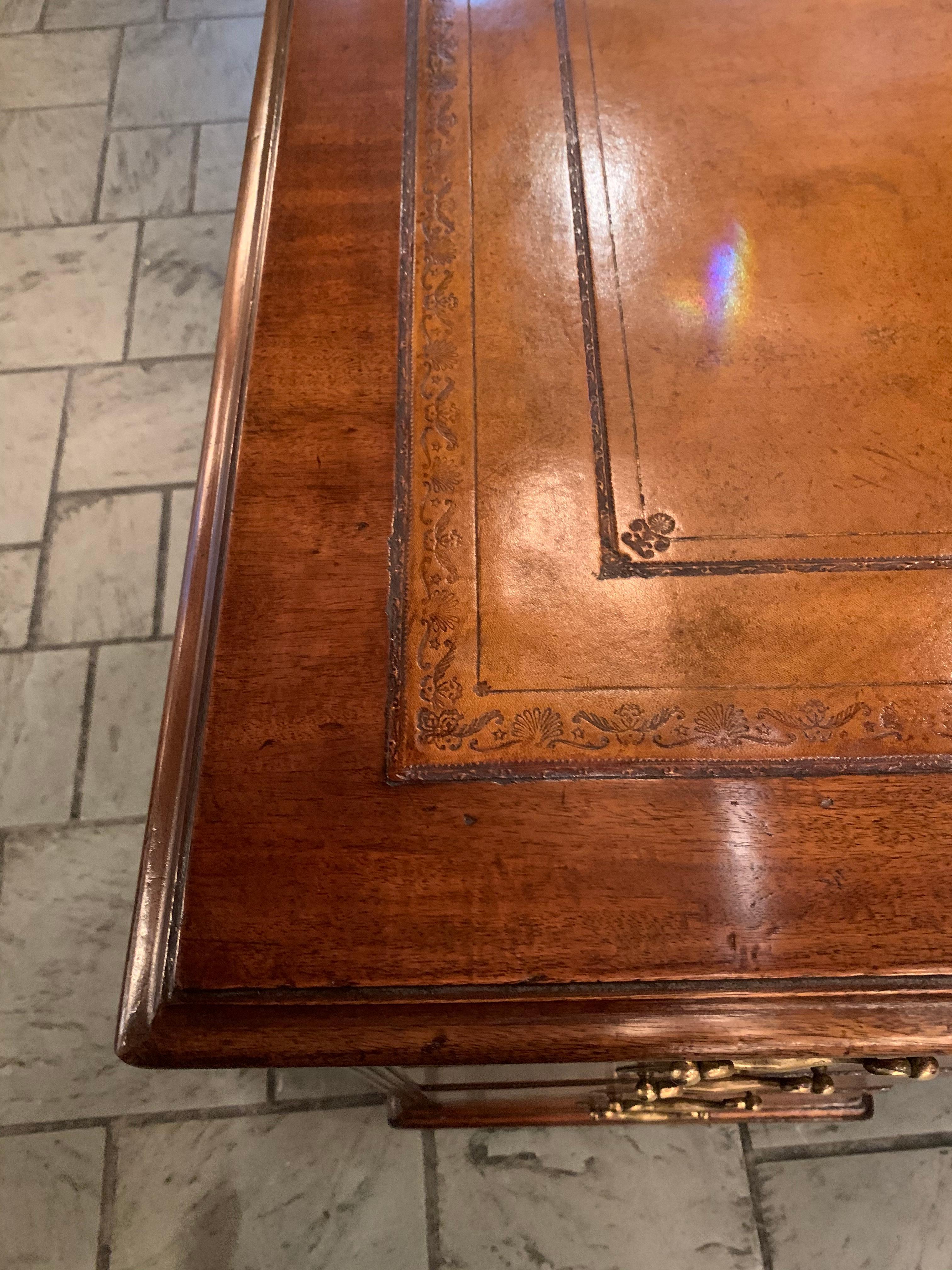 Antique English mahogany pedestal desk.