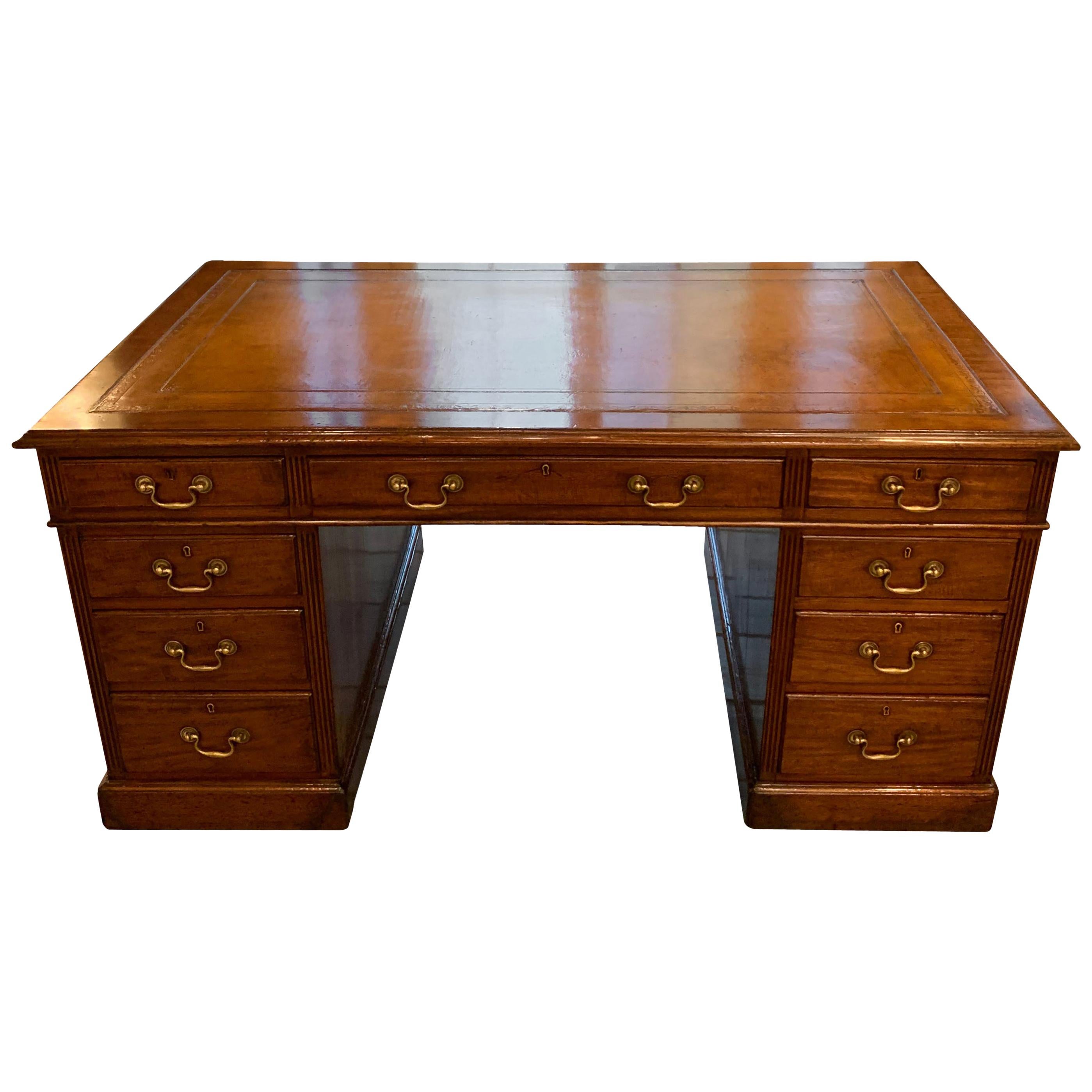 Antique English Mahogany Pedestal Desk For Sale