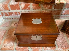 Antique English Mahogany Pipe Smoke Cabinet Card Game Box Humidor 1924 Plaque