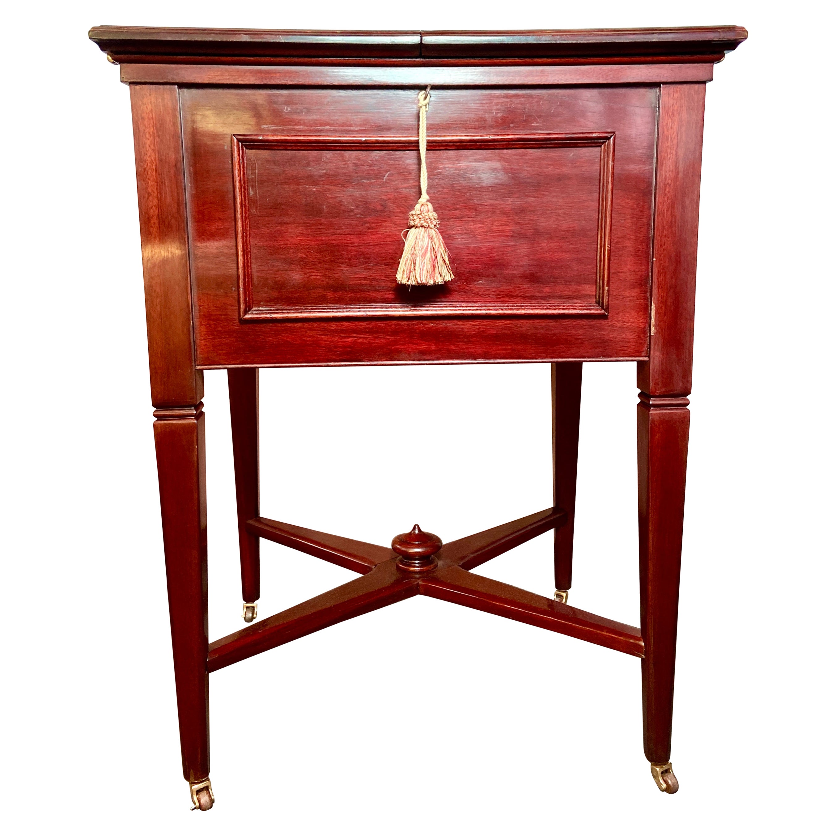Antique English Mahogany Pop-Up Bar with Original Crystal Barware, Circa 1890's