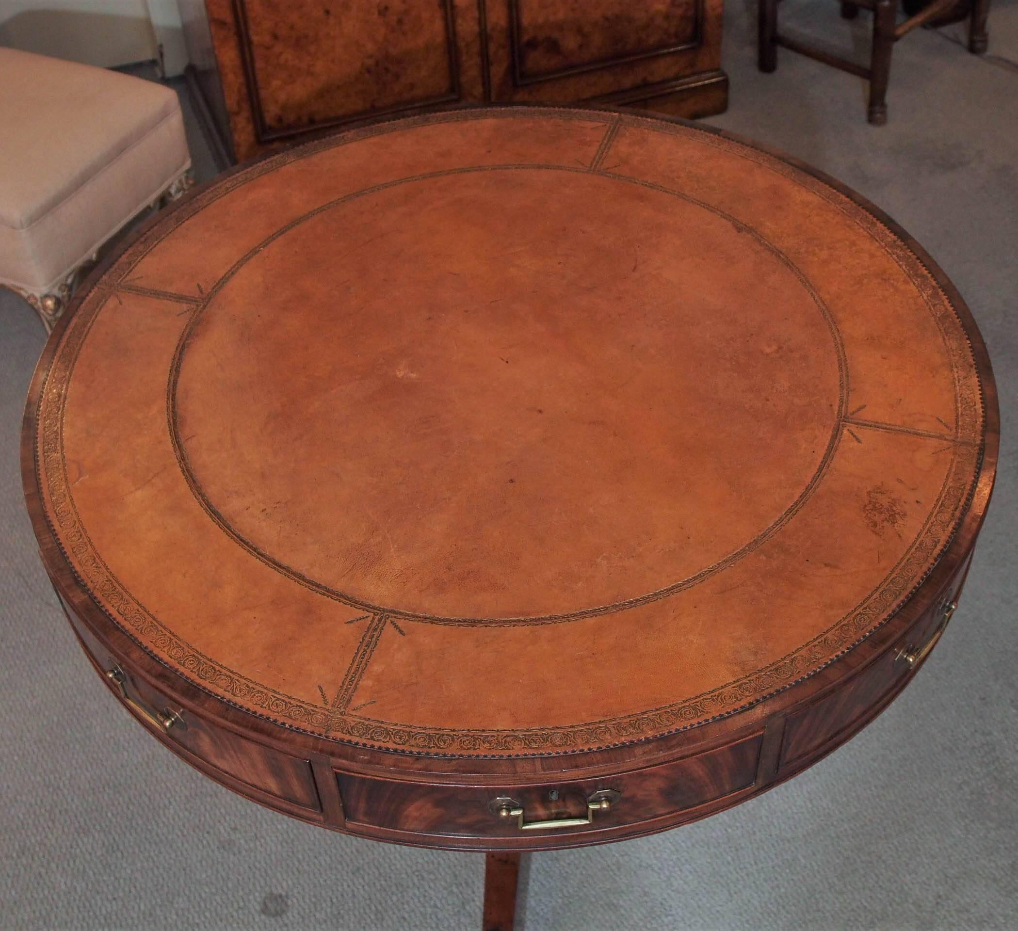 Antique English mahogany leather top rent table.