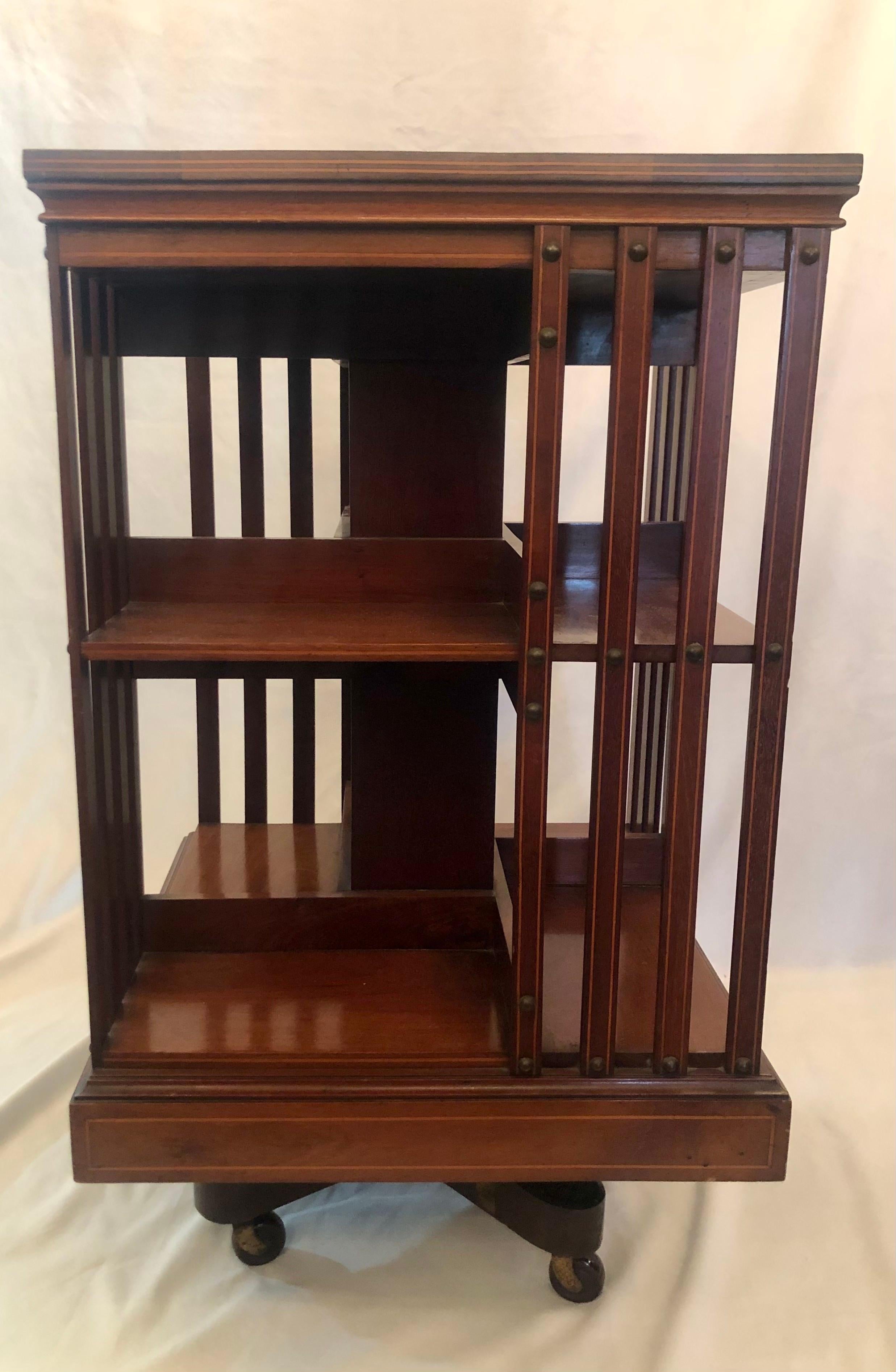 Antique English mahogany revolving bookcase, Circa 1870-1880.