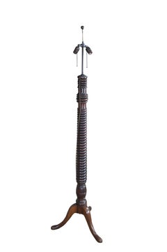 English Mahogany Ribbed Tripod Torchiere Candle Stand Floor Lamp 67"