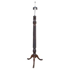 Antique English Mahogany Ribbed Tripod Torchiere Candle Stand Floor Lamp 67"