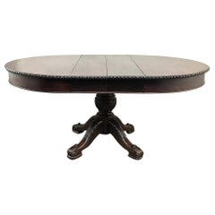 Antique English Mahogany Round Dining Table with 2 Leaves