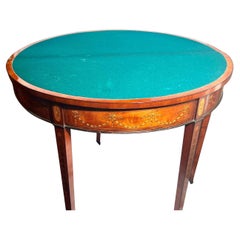Antique English Mahogany & Satinwood Demi-lune Console Games Table, Circa 1890.