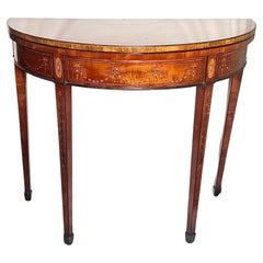 Used English Mahogany & Satinwood Demi-lune Console Games Table, Circa 1890.