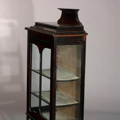 Antique English Mahogany and Satinwood Inlaid Petite Curio Display Vitrine