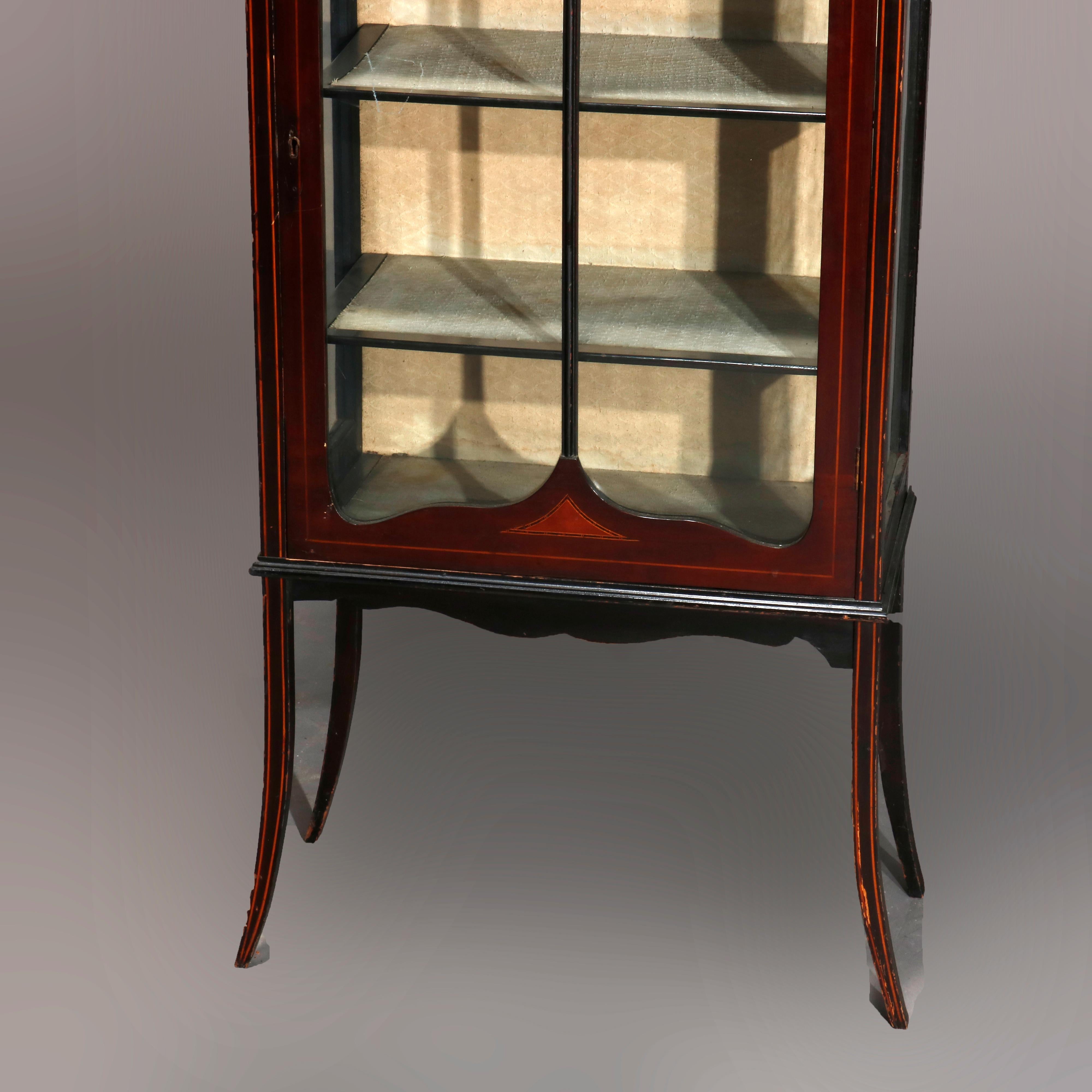 Antique English Mahogany and Satinwood Inlaid Petite Curio Display Vitrine In Good Condition In Big Flats, NY