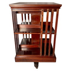 Antique English Mahogany Satinwood Inlaid Revolving Bookstand